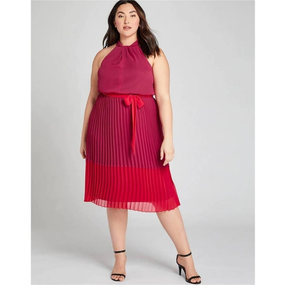 Sandra Darren Razzle Berry Ombre Pleated Dress Plus Size 24W